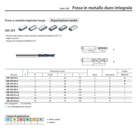 Fresa ZCC GM-2EX-D10 in metallo duro integrale d.10 - 2 tagli - con rivestimento TiAlN