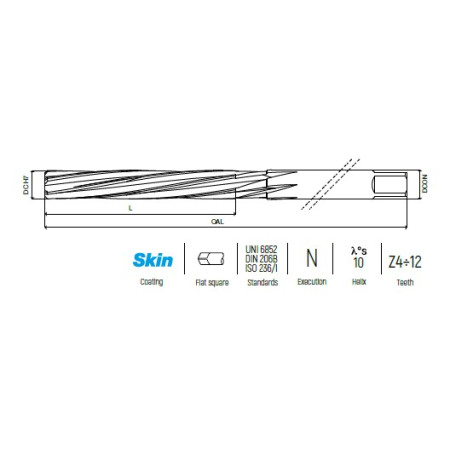 Alesatore HSS a mano UOP diam.7x54x107 - H7 + rivestimento Skin