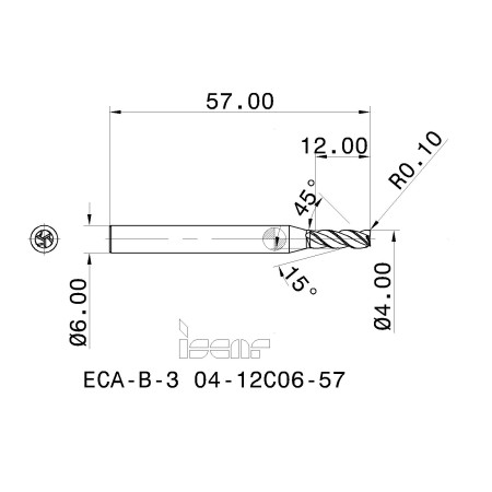 FRESA ISCAR ECA-B-3 04-12C06-57 IC08 metallo duro, per alluminio