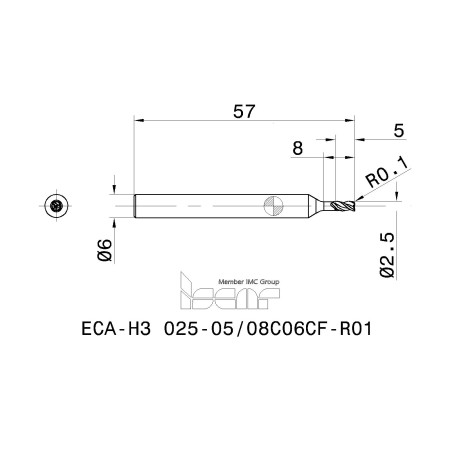 FRESA ISCAR ECA-H3 025-05/08C06CF-R01 IC08 metallo duro, per alluminio finitura e sgrossatura.