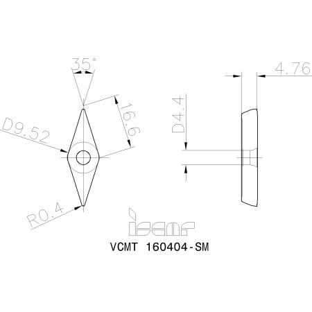 Inserti per Tornitura Esterna ISCAR - VCMT 160404-SM IC807