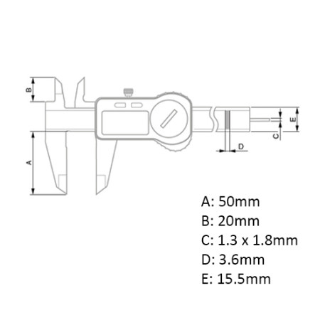 Calibro a corsoio digitale Tesa TWIN-CAL 00530322 IP67 0-200mm. - Asta Piatta