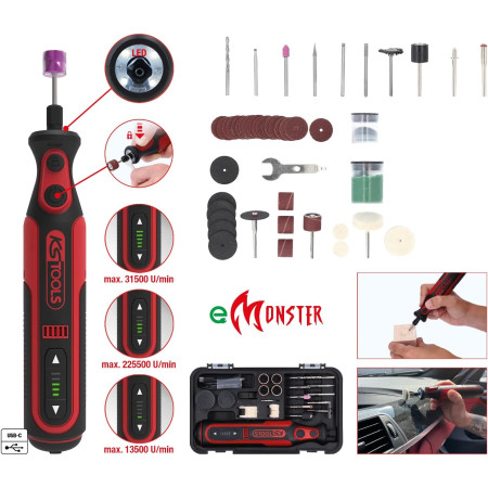 SET UTENSILI MULTIFUNZIONE A BATTERIA CON 50 ACCESSORI eMONSTER - KS TOOLS 515.3990