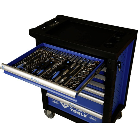 Carrello portautensili AZZURRO/ARGENTO con 7 cassetti + 207 utensili - Brilliant Tools [Powered by KS TOOLS]