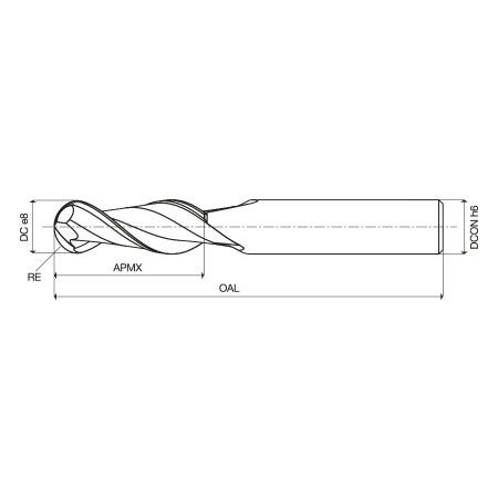 Frese a due taglienti a testa semisferica in HSS D.5x8x52 - Raggio 2,5 - Cilindrica - Z/2 SC - UOP